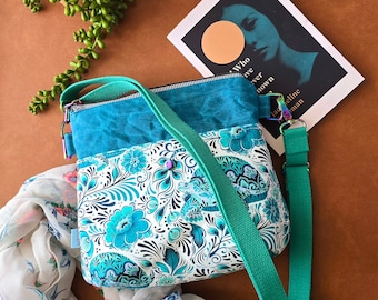 Blue and green crossbody bag. Handmade in Tasmania. Turtle, nautical, sea life.