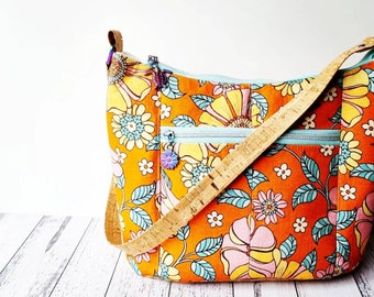 Retro vintage style flowers hobo shoulder bag