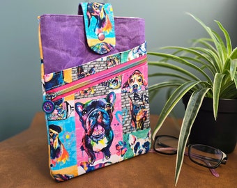 Book sleeve. Dog lovers. Gift for readers. Travel with books. Book pocket. Book cover. Book sleeve with pockets. Small size. Street art