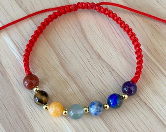 Handmade 7 Chakra Macrame Bracelet – Adjustable & Natural Stone Beads