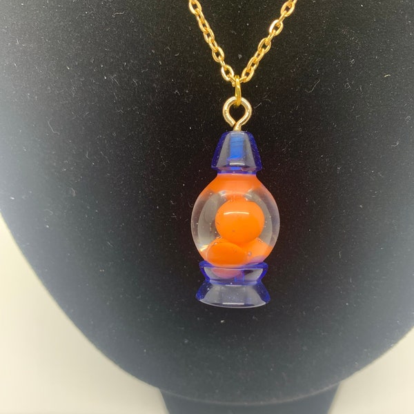 Lava Lamp necklace,blue with orange balls Potbelly Smallest size yet.