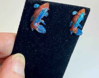 Orecchini Unici a Forma di Pesce Rosso Blu, Orecchini Pendenti a Forma di Carpa Koi, Orecchini a Bolle con Piccoli Pesci in Resina, Confezione