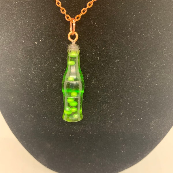 Soda Bottle Necklace, Bright Green with Simulated Bubbles