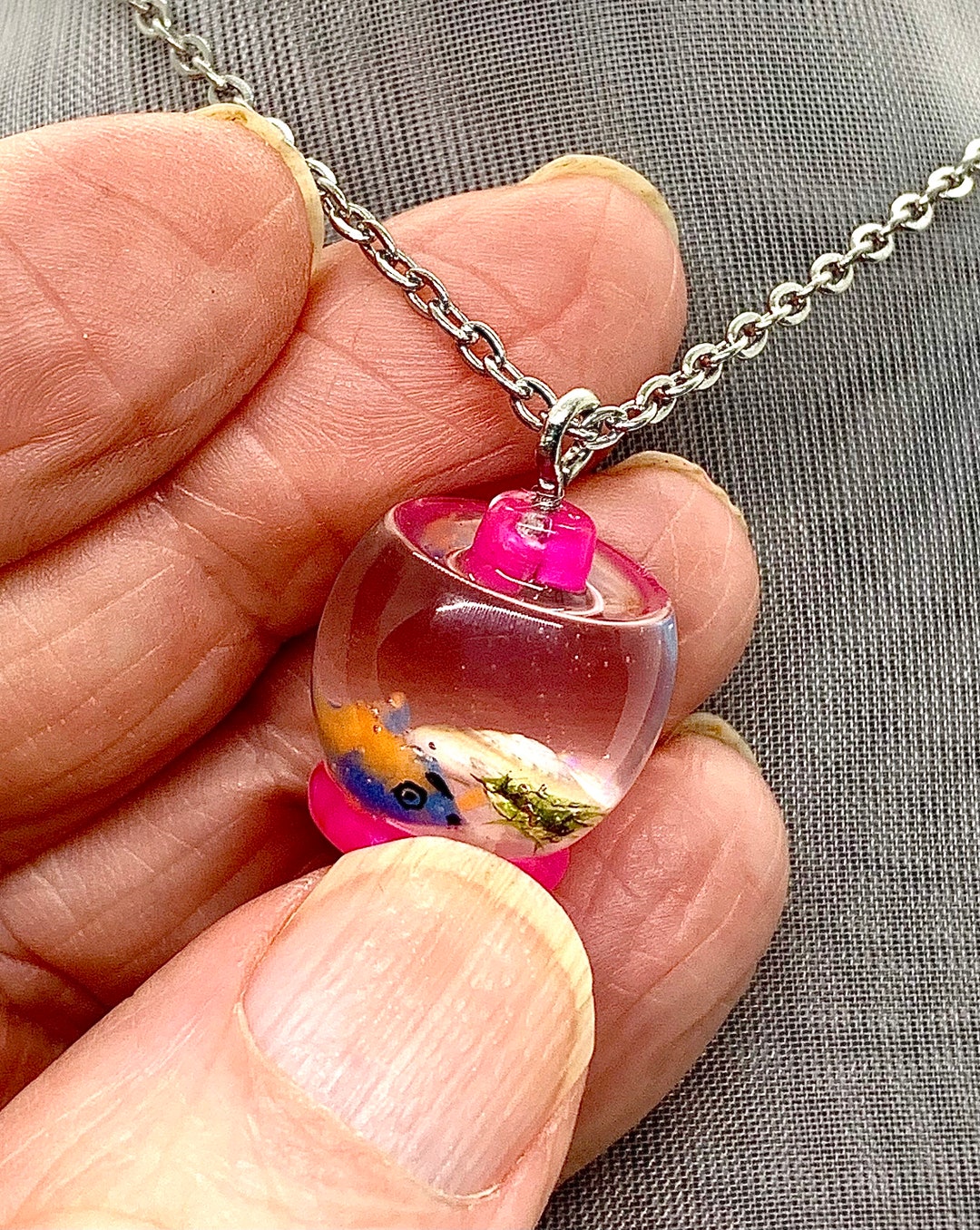 Mini Fishbowl With Glow Fish and Pink Confetti Top and Bottom. Etsy