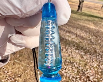 Handmade baby blue steel half size Lava Lamp Pendant Necklace - 20 inch Cord