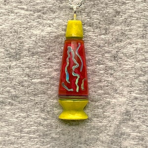 Lava Lamp Necklace: Yellow & Hot Pink Resin, Iridescent Silver Chain