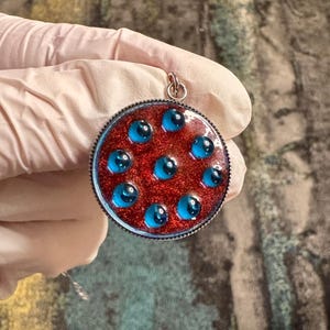 Holographische Anhänger Bubble Juwelen, sind Blasen blau Chrom mit und rote Lünette 30 mm