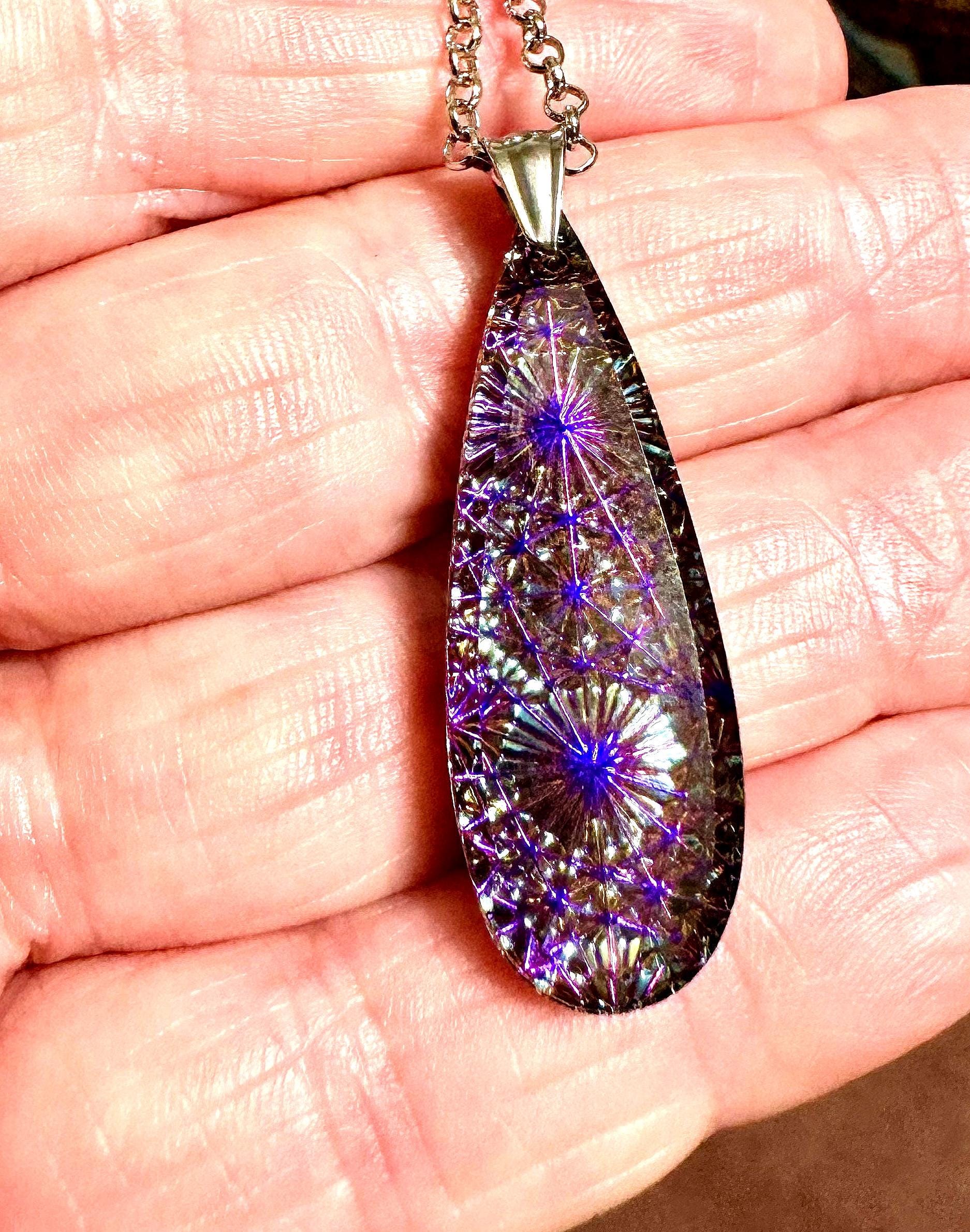 Kaleidoscope Teardrop Pendant: Pressed Glass Spider Web