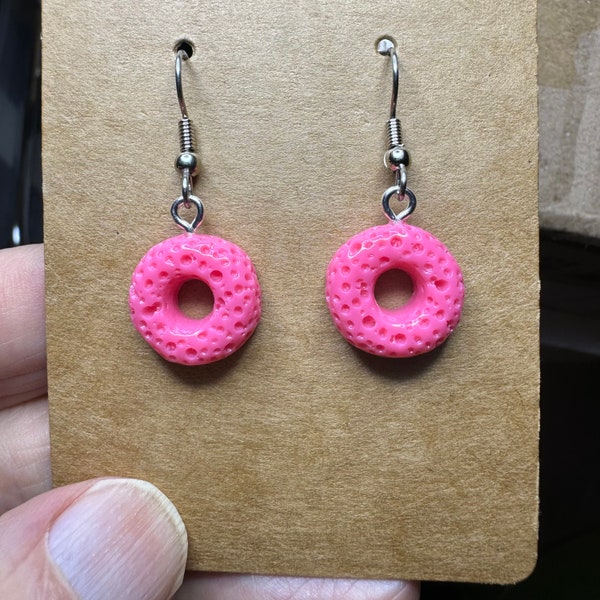 Fruit dangle cereal ring earrings in pink
