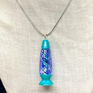 Iridescent Lava Lamp Necklace: Teal Oasis, Blue Acrylic, Silver Chain