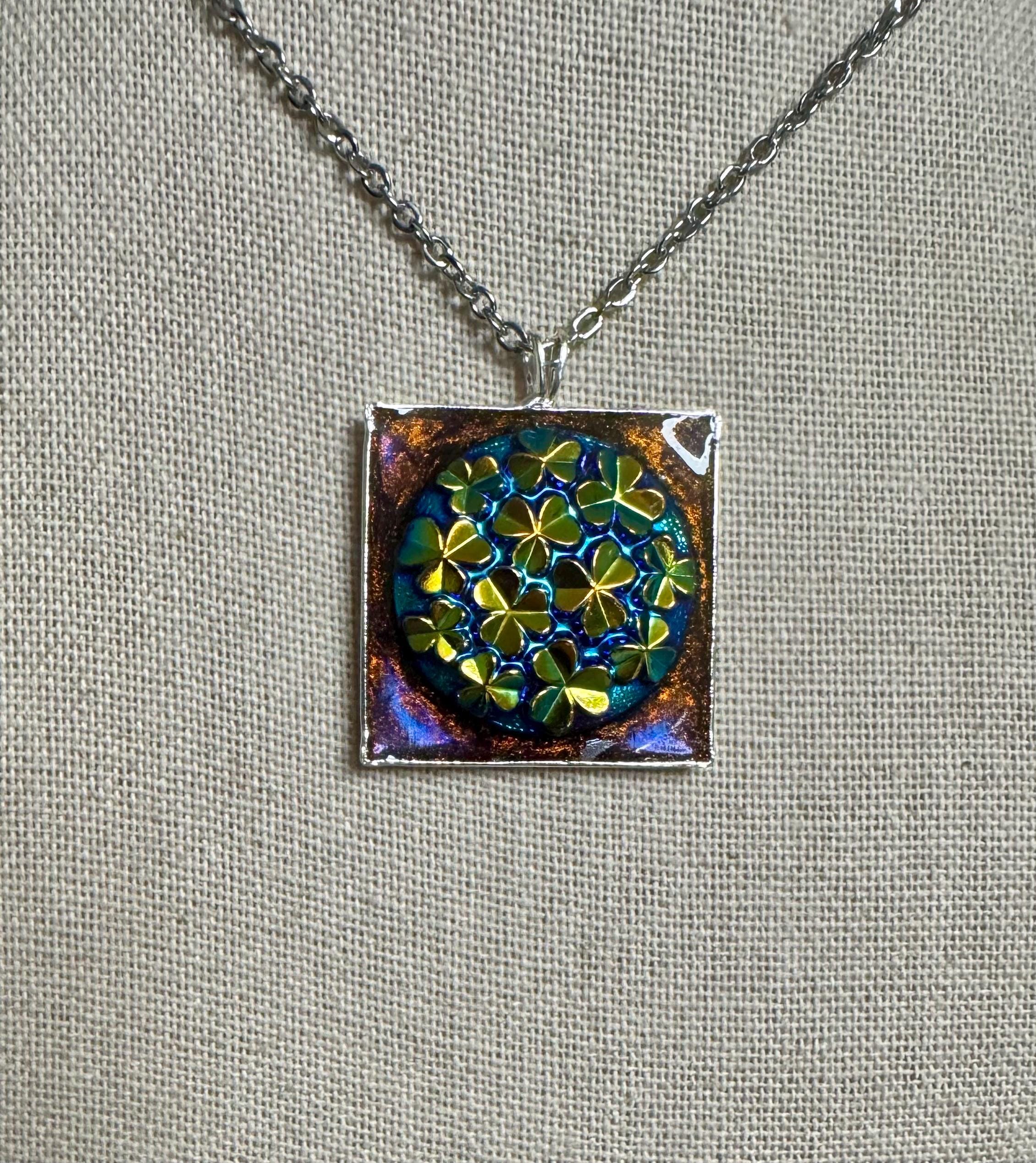 Jet Rainbow AB German Glass Clover Leaf Pendant 22.5mm