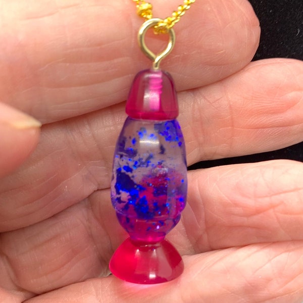 Lava Lamp Necklace In Pink With Blue Guilding Foil Inserts