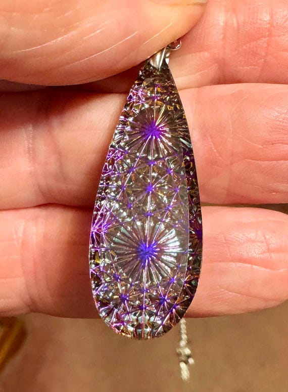 Kaleidoscope Teardrop Pendant: Pressed Glass Spider Web