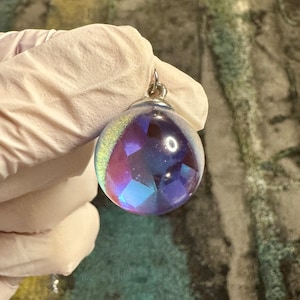 Sphere pendant 3/4 inch sphere deep blue Crystal Faceted Pear Fancy Stone inside,sphere,orb pendant,unusual pendant