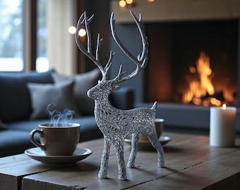 Weihnachten Rentier Dekor, Urlaub Herzstück Regal Dekor, Leuchten Rentier, Silber und Gold Hirsch Ornamente, Hirschfiguren, Weihnachtsbaum
