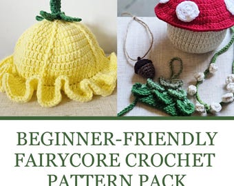 Fairycore Crochet Pattern Bundle – Beginner Flower Hat, Basket, Charm (PDF Download)