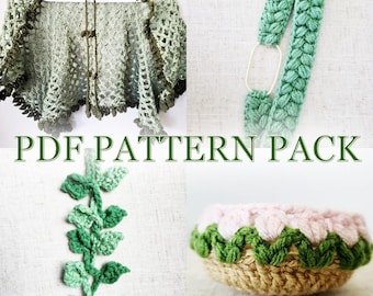 Cottagecore Crochet Pattern Bundle: Beginner-Friendly Forest Fairy Accessory Pack - Leaf Capelet, Headband, Bracelets Tutorial (PDF)