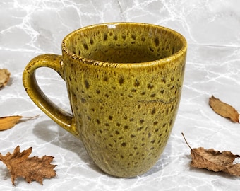 Mustard Yellow Marble Mug Speckled Reactive Glaze Mug Boho Kitchen Decor