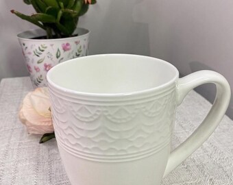 Ornament Embossed Porcelain Latte Mug Textured White Coffee Cup Housewarming Gift
