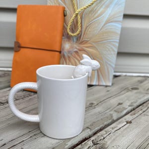 Bunny Mug: White Ceramic Cup with Embossed Handle