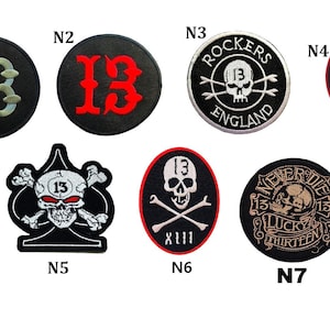 Crossbones Skull Lucky 13 Spade Rockers Bikers Iron Sew On Patch Jacket Jeans Fabrics Applique Transfer Leather Trendy PatcheS