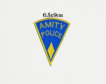 Horrorfilm Inspiriert Jaws Amity Polizei Gestickte Aufnäher Abzeichen Eisen. Aufnäher für Tasche Jeans Jacken 909