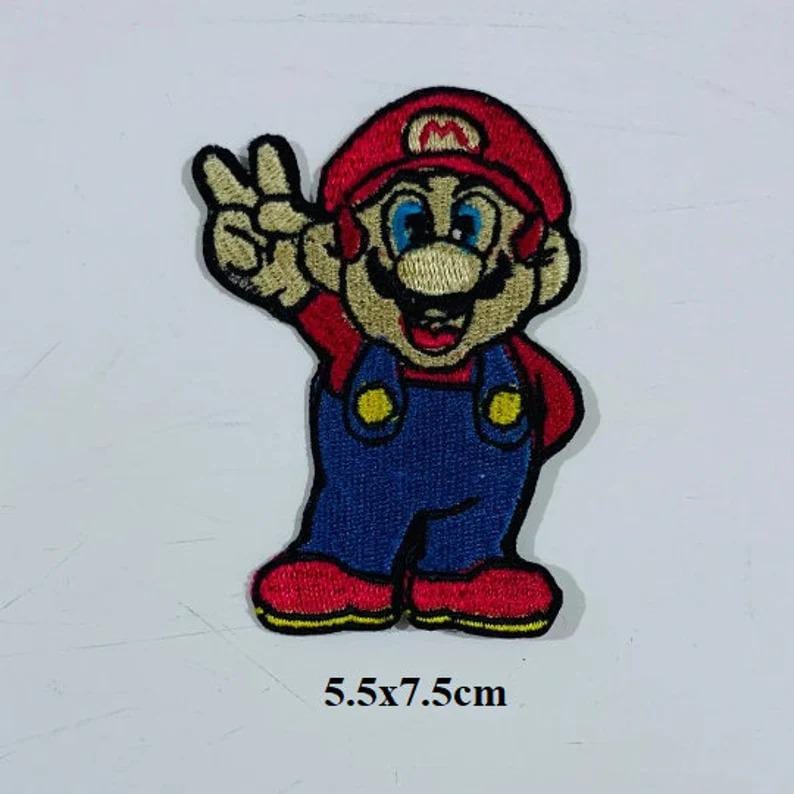 Super Mario Video Game Peace Win Embroidered Badge Patch Iron on Sew On Jacket. Jeans. Fabrics N-543