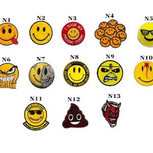 Smile Angry Scary Face Poop Half Skull Cool Crack Head Glasses Cool Cute Emoji Emojis Embroidered Iron Sew On Patch Jacket Jeans Leather