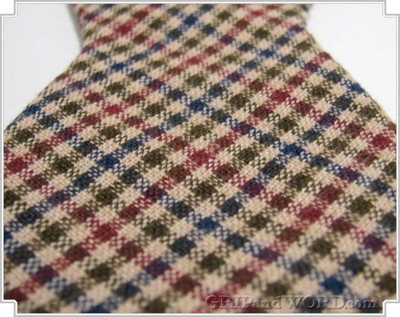 Tan Red Green and Blue Gingham Checked Freestyle Bow Tie