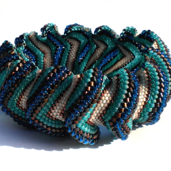 Teal and Bronze Peyote Waves Bangle