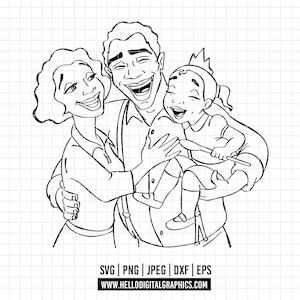 2246 - Princess Tiana and family lineart SVG, PNG, EPS - Disneyy Tiana scenes clipart vector. The princess and the frog dtf quote. Tiana dtf