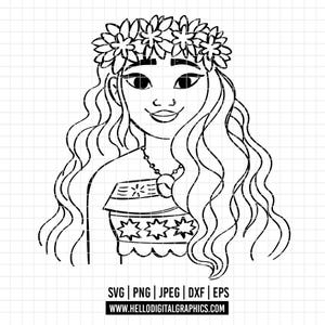 1915 - Moana outline SVG, EPS, PNG- Moana clipart vector. Moana line art svg. Princess Moana. Disney&#39;s Princess Polynesian Moana svg