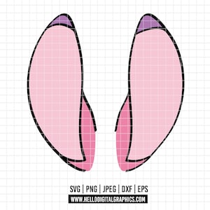May include: A digital illustration of two stylized bunny ears. The ears are primarily pink with black outlines and a purple accent at the tips. The image includes file type information and a website address at the bottom.