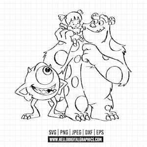 3294 - Personajes de Monster Inc. SVG, PNG, EPS - Disneyy Boo, Mike y Sullivan, Monster Inc., clipart vectorial de Disney. Monster Inc., puerta de Boo.