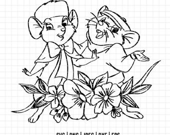 3324 - Bernard y Bianca posando SVG, EPS, PNG - Imágenes prediseñadas vectoriales de Bernard y Bianca de Disneyy Los Rescatistas. Arte lineal de Bernard y Bianca (dtf)