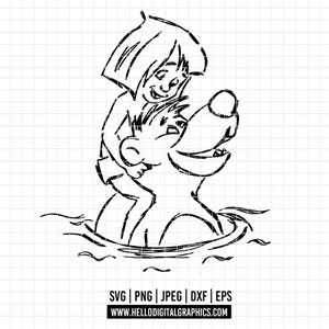 2301 - Mowgli and Baloo, the jungle book SVG, EPS, PNG - the jungle book iconic scenes clipart. Disney Mowgli and Baloo vector dtf.