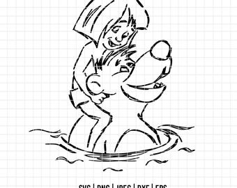 2301 - Mowgli and Baloo, the jungle book SVG, EPS, PNG - the jungle book iconic scenes clipart. Disney Mowgli and Baloo vector dtf.