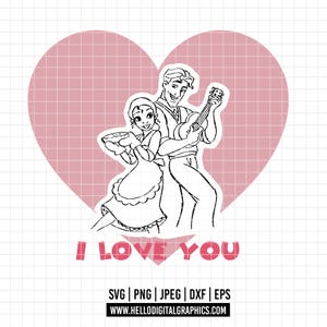 2613 - The princess and the frog SVG, EPS, PNG - The princess and the frog Clipart Vector, Tiana princess svg, Tiana and Naveen&#39;s love dtf.