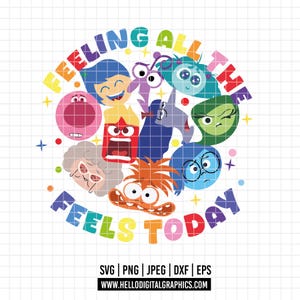 3138 - Inside out phrases with characters SVG, EPS, PNG - It&#39;s okay to feel all the feels Clipart Vector. Anxiety envy disgust joy fear