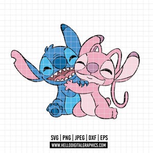 3230 - Stitch och Angels kram SVG, EPS, PNG - Ängel, Stitchs flickvän Clipart Vektor. Ängel till Disney dtf. Ängel och Stitchs kärlek dtf