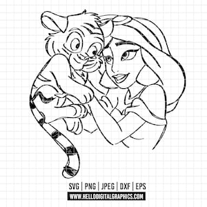 2232 - Princess Jasmine outline SVG, PNG, EPS - Disneyy Princess Jasmine sketch clipart vector. Disneey Jasmine to Aladdin