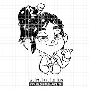 May include: Black and white cartoon illustration of a girl with a ponytail, wearing a hoodie and giving a thumbs-up gesture. The image includes file type information: SVG, PNG, JPEG, DXF, EPS, and a website address.