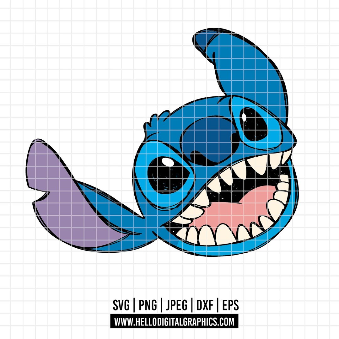 3199 - スティッチの笑顔の線画 SVG、EPS、PNG - リロとスティッチの