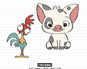 2800 - Pacchetto di maialini Hei Hei e Pua SVG, PNG, DTF - Personaggi Disney Principessa Moana clipart vettoriale/vettoriale - lineart. Personaggi di Moana dtf