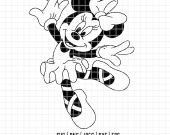 3945 - Disegno a tratteggio della ballerina di Minnie in formato Svg, Eps, Png, Dxf, Jpeg. Disney Minnie ballerina dtf