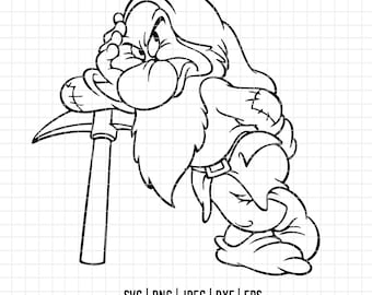 2808 - Gruñón, Blancanieves y los siete enanitos SVG, EPS, PNG - Clipart vectorial de Gruñón de Disney. Gruñón dtf. Arte lineal de Gruñón, contorno de Gruñón.