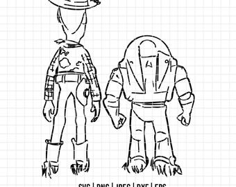2803 - Buzz Lightyear and Sheriff Woody's outline SVG, PNG, EPS - Toy Story disneey Buzz and Woody's line art clipart. Andy's friends