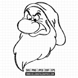 2447 - Grumpy, Snow White and the seven dwars SVG, EPS, PNG - Disneyy Grumpy Clipart Vector. Grumpy dtf. Grumpy line art, Grumpy outline