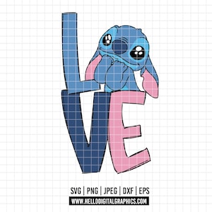 2498 - Disney Stitch houdt van SVG, EPS, PNG - Lilo y Stitch Clipart Vector. Valentijnsdag met Stitch dtf. de avonturen van Stitch dt