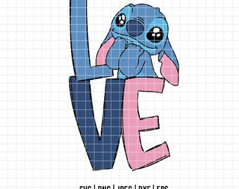 2498 - Disney Stitch ama SVG, EPS, PNG - Lilo e Stitch Clipart vettoriale. San Valentino con Stitch dtf. Le avventure di Stitch dt